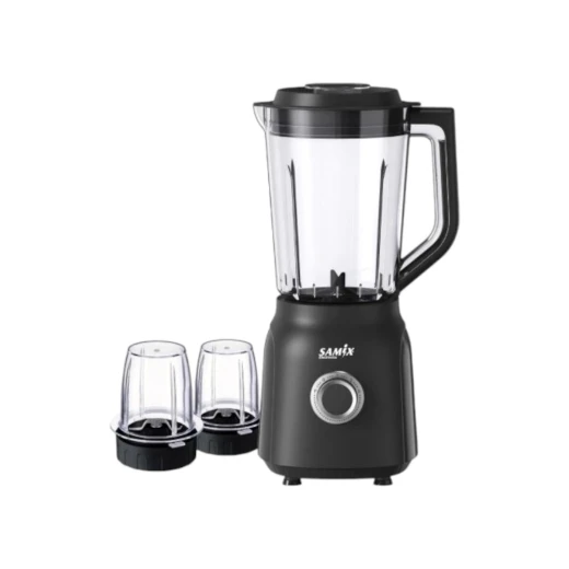خلاط كهربائي SNKLB6030DB بقوة 500 واط مع إبريق سعة 1.5 لتر كوب مفرمة وكوب مطحنة نظام أمان وقاعدة مانعة للانزلاق من ساميكس خلاط كهربائي SNKLB6030DB بقوة 500 واط مع إبريق سعة 1.5 لتر كوب مفرمة وكوب مطحنة نظام أمان وقاعدة مانعة للانزلاق من ساميكس