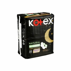 Kotex Natural Maxi Thick Night Pads with Wings, 22 Pads, 100% Cotton, Plastic-Free, Hypoallergenic, Heavy Flow Protection