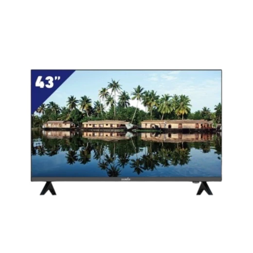 تلفزيون ذكي 43 بوصة QLED 4K بنظام أندرويد 13، تحكم صوتي، مع جهاز استقبال فضائي مدمج وتصميم بدون إطار وشاشة مقاومة للكسر من ساميكس