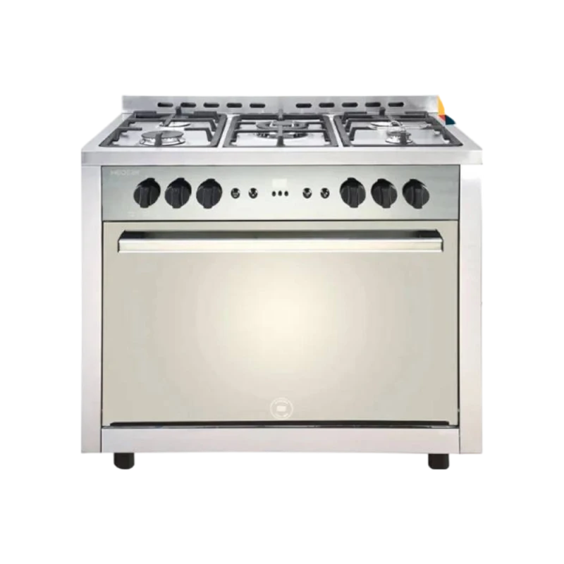 فرن غاز مودرن ستانلس (مراي) 60×90، 5 شعلات، إشعال ذاتي، أمان كامل، بدون مروحة، بدون غطاء زجاجي، باب ألمنيوم مزدوج من ساميكس - ساميكس