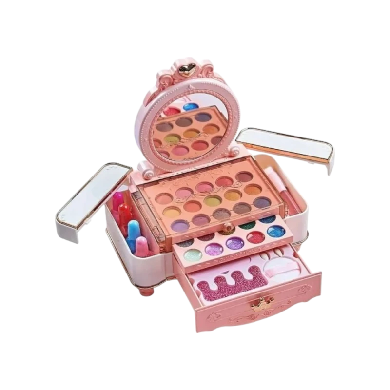 منتج أطفال مميز - Kids Makeup Kit for Girls, All-in-One Beauty Set with Mirror, Safe Non-Toxic Washable Makeup, Eyeshadows, Lipsticks, Brushes, Pretend Play Toy for Kids Ages 3+ - ماي دولي
