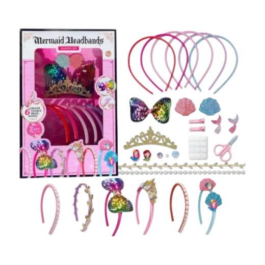منتج أطفال مميز - Mermaid Headbands Making Kit for Girls, DIY Craft Set to Create 6 Sparkly Headbands with Bows, Tiaras & Sea-Themed Decorations, Creative Gift for Kids منتج أطفال مميز - Mermaid Headbands Making Kit for Girls, DIY Craft Set to Create 6 Sparkly Headbands with Bows, Tiaras & Sea-Themed Decorations, Creative Gift for Kids
