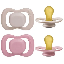 b.box Natural Rubber Pacifier Latex 2 Twin 0–6 Months, 2-Pack with Protective Cover, Soft Berry/Blush Colors, BPA-Free, Natural Latex Nipple, For Breastfed Babies