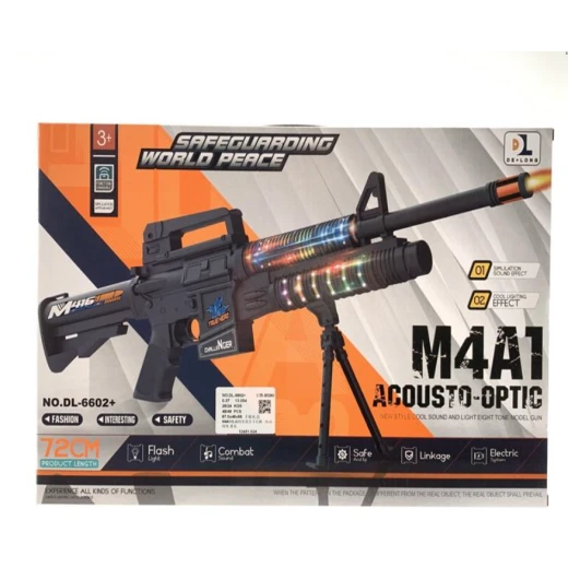 مسدس لعبة كهربائي M4A1 للأطفال، مؤثرات صوتية وضوئية، طراز 8 نغمات بتصميم رائع، بندقية لعبة آمنة مزودة بخاصية الصوت والبصريات للأولاد من سن 3 سنوات فما فوق (72 سم)