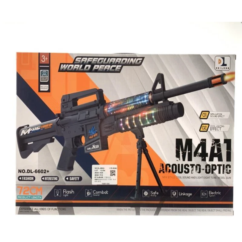 مسدس لعبة كهربائي M4A1 للأطفال، مؤثرات صوتية وضوئية، طراز 8 نغمات بتصميم رائع، بندقية لعبة آمنة مزودة بخاصية الصوت والبصريات للأولاد من سن 3 سنوات فما فوق (72 سم)