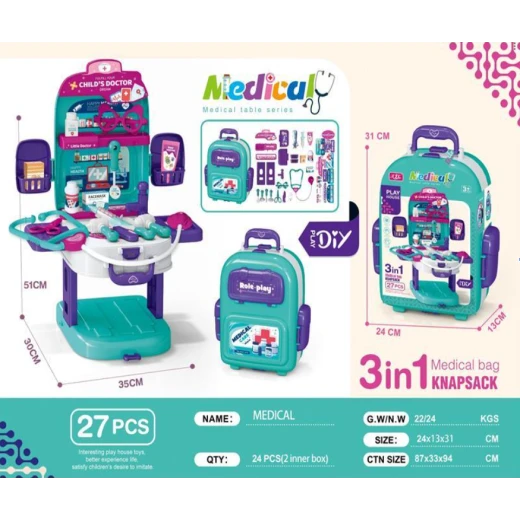 طقم طبيب (24/2) طاولة طبية، مجموعة أدوات، سماعة طبية، مقياس حرارة، حقنة، مقص، تعمل بالبطارية، إضاءة خلفية، موسيقى طقم طبيب (24/2) طاولة طبية، مجموعة أدوات، سماعة طبية، مقياس حرارة، حقنة، مقص، تعمل بالبطارية، إضاءة خلفية، موسيقى