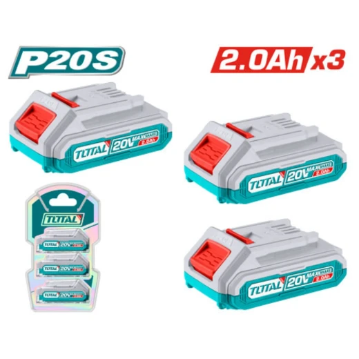 مجموعة بطاريات P20S ليثيوم-أيون 20فولت | 2.0أمبير×3 من توتال (TOSLI240311) مجموعة بطاريات P20S ليثيوم-أيون 20فولت | 2.0أمبير×3 من توتال (TOSLI240311)