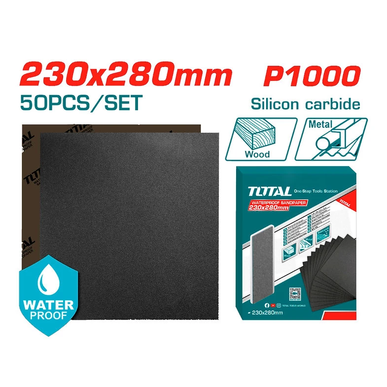 ورق صنفرة مقاوم للماء من كربيد السيليكون P1000 من توتال 50 قطعة 230*280 مم (TAC100016) - توتال