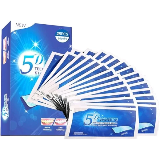شرائط تبييض الأسنان 5D – عدد 28 شريطًا قويًا بخلاصة خالية من البيروكسيد، تزيل التصبغات والبلاك والجير، تبييض فعّال للأسنان الصفراء خلال أسبوعين - Image 5