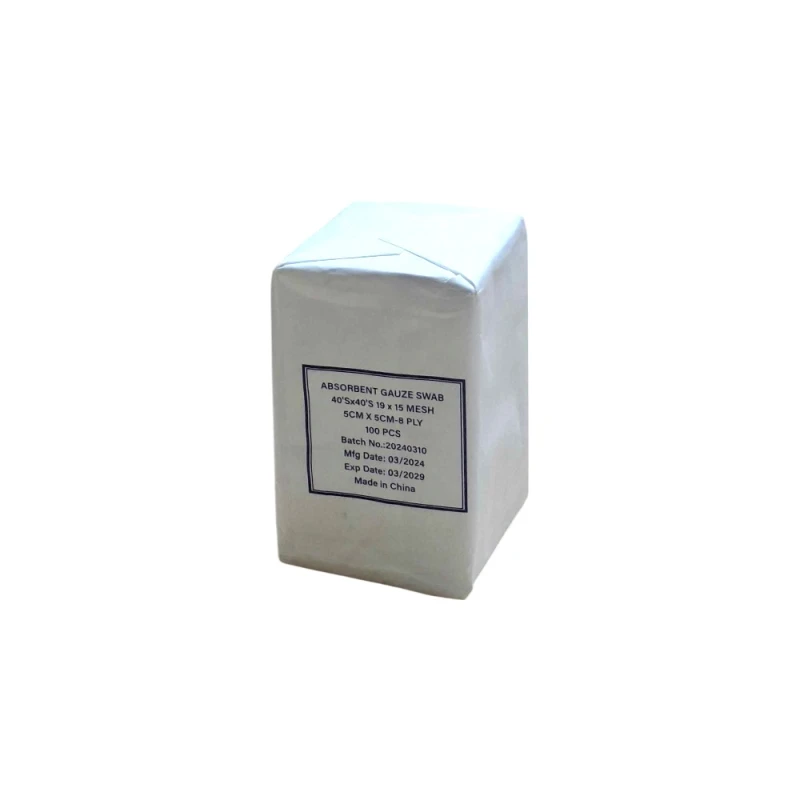 شاش طبي ماص 5×5سم, 8 طبقات، 100 قطعة (40s×40s، شبكة 19×15)