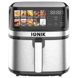 IONIK 8L Air Fryer, 1700W, 10 Preset Cooking Programs, Stainless Steel Body & Inner Cavity, LED Touch Screen, 360° Rapid Air Flow Technology