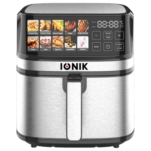 IONIK 8L Air Fryer, 1700W, 10 Preset Cooking Programs, Stainless Steel Body & Inner Cavity, LED Touch Screen, 360° Rapid Air Flow Technology IONIK 8L Air Fryer, 1700W, 10 Preset Cooking Programs, Stainless Steel Body & Inner Cavity, LED Touch Screen, 360° Rapid Air Flow Technology