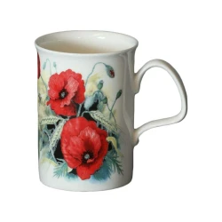 Roy Kirkham Lancaster porcelain mug in white with red roses, a distinctive and elegant design for your hot and cold drinks