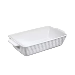 Kuchenprofi Burgundy Rectangular Oven Dish Glossy White Porcelain , 24cm , Heat-Resistant up to 280°C