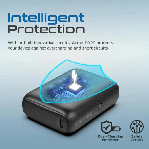 باور بانك Acme-PD20 بسعة 10000 مللي أمبير، شحن سريع بقوة 20 واط PD عبر USB-C وتقنية صحن سريع 3.0، بطارية محمولة مدمجة متوافقة مع آيفون وسامسونج وأجهزة أندرويد, أسود من بروميت - برو مات - Image 3