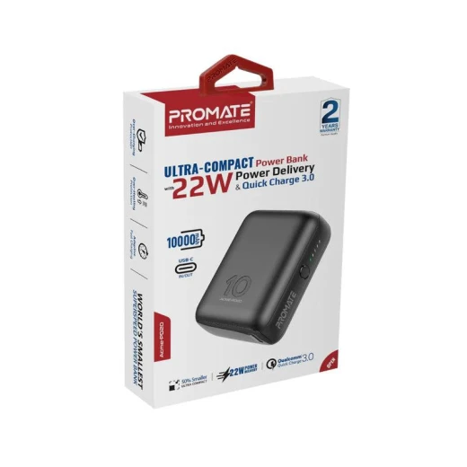 باور بانك Acme-PD20 بسعة 10000 مللي أمبير، شحن سريع بقوة 20 واط PD عبر USB-C وتقنية صحن سريع 3.0، بطارية محمولة مدمجة متوافقة مع آيفون وسامسونج وأجهزة أندرويد, أسود من بروميت - برو مات - Image 2