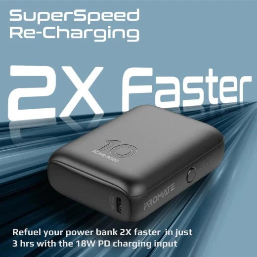 باور بانك Acme-PD20 بسعة 10000 مللي أمبير، شحن سريع بقوة 20 واط PD عبر USB-C وتقنية صحن سريع 3.0، بطارية محمولة مدمجة متوافقة مع آيفون وسامسونج وأجهزة أندرويد, أسود من بروميت - برو مات - Image 4