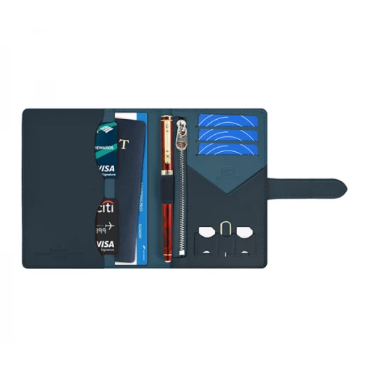 محفظة جواز سفر حماية RFID، جلد صناعي فاخر باللون الكحلي، تصميم أنيق ونحيف مع فتحات للبطاقات وجيب لتذكرة السفر, للرجال والنساء من وي وو - وي وُو - Image 5