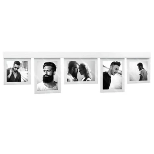 إطار صور متعدد ماسكاني أبيض 24×90 سم – يتسع لـ 5 صور، يُعلّق أفقيًا، ديكور أنيق للمنزل
