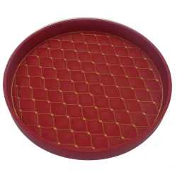 Arte Pelle Round Red Leather Tray with Gold Pattern - Elegant Home &Garden Accessory