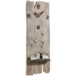 Mascagni Wooden Beach Wall Clock – Little Houses Design 21.5x59cm for Coastal Home Decor