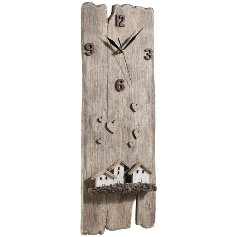 Mascagni Wooden Beach Wall Clock – Little Houses Design 21.5x59cm for Coastal Home Decor - Mascagni