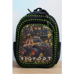 Kids School Backpack, Military Monster Truck Design, Lightweight & Durable, Size 41×30×16 cm