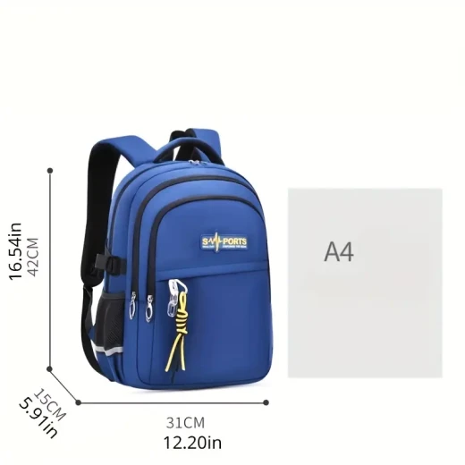 School Backpack – Lightweight, Durable, Spine Support, Multi-Compartment, Navy, Unisex, Size 30x30x18CM - Image 2