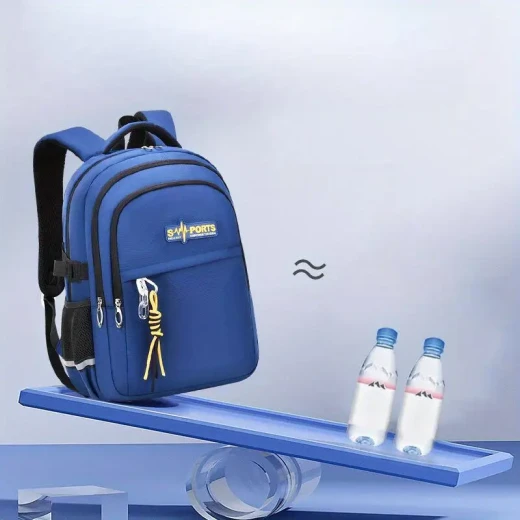School Backpack – Lightweight, Durable, Spine Support, Multi-Compartment, Navy, Unisex, Size 30x30x18CM - Image 3