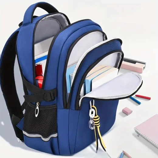 School Backpack – Lightweight, Durable, Spine Support, Multi-Compartment, Navy, Unisex, Size 30x30x18CM - Image 7