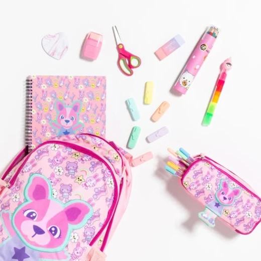Stage 3-Piece School Set: Backpack 41×12, Lunch Bag 19×8, Pen Case 10×4 cm, Pink Dog Print - Stage - Image 2