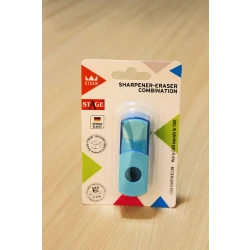 Stage Sharpener-Eraser Combo, Twist-to-Close Design with German-Made Blades for Standard Pencils Blue