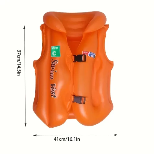 1pc Inflatable Swimming Vest – Adjustable Orange Swim Jacket for Training, Pool & Beach Safety - K store - Image 2