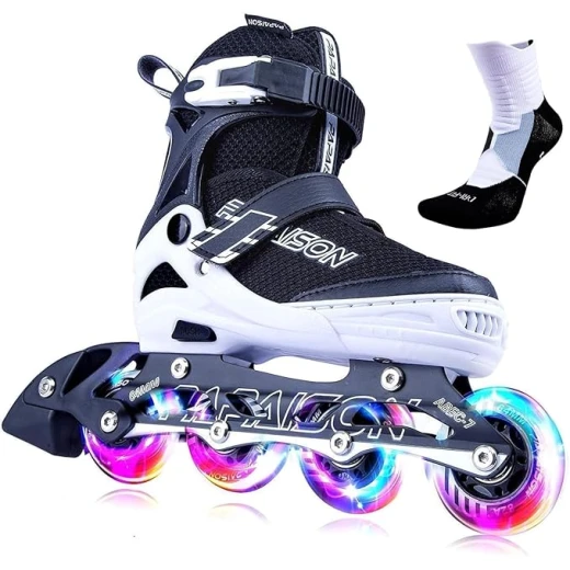 زلاجات PAPAISON SPORTS المضمنة القابلة للتعديل للأطفال والكبار بعجلات LED مضيئة بالكامل، زلاجات خارجية للبنات والأولاد والرجال والنساء زلاجات PAPAISON SPORTS المضمنة القابلة للتعديل للأطفال والكبار بعجلات LED مضيئة بالكامل، زلاجات خارجية للبنات والأولاد والرجال والنساء