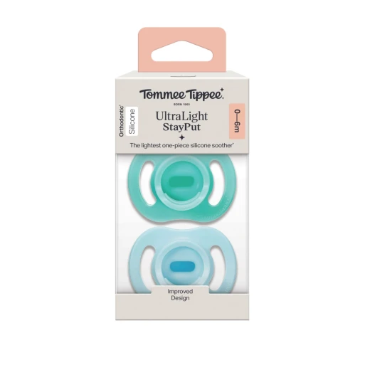 Tommee Tippee UltraLight StayPut Orthodontic Silicone Soother, 0-6 m Blue & Green Tommee Tippee UltraLight StayPut Orthodontic Silicone Soother, 0-6 m Blue & Green