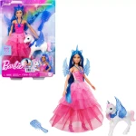 Mattel Barbie 65th Anniversary Unicorn Doll with Blue Hair, Pink Gown, Sapphire Wings & Pet Alicorn - Barbie