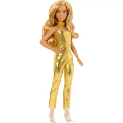 Mattel Barbie 10.9" Fashionistas Petite Doll Golden Jumpsuit 65th Anniversary Gift for Collectors
