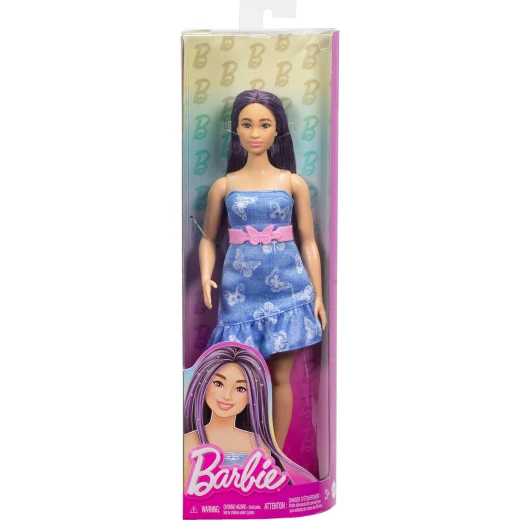 Barbie Fashionistas Doll #231 with Purple Hair Denim Butterfly Dress and Boots for Girls - Barbie - Image 3