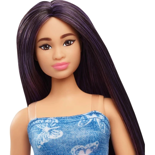 Barbie Fashionistas Doll #231 with Purple Hair Denim Butterfly Dress and Boots for Girls - Barbie - Image 5