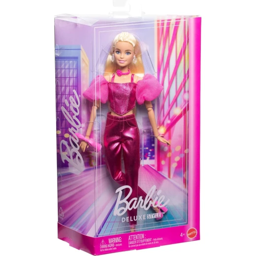 Barbie Deluxe Style Doll Metallic Pink Outfit & Accessories for Girls: Corset Top, Blonde Hair - Barbie - Image 4
