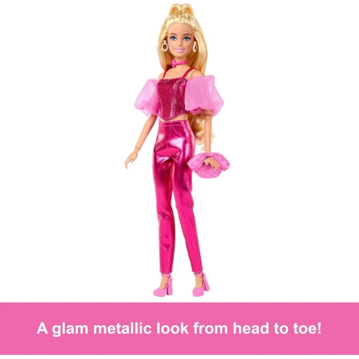 Barbie Deluxe Style Doll Metallic Pink Outfit & Accessories for Girls: Corset Top, Blonde Hair - Barbie - Image 3