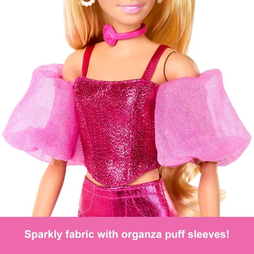 Barbie Deluxe Style Doll Metallic Pink Outfit & Accessories for Girls: Corset Top, Blonde Hair - Barbie - Image 5