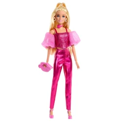 Barbie Deluxe Style Doll Metallic Pink Outfit & Accessories for Girls: Corset Top, Blonde Hair