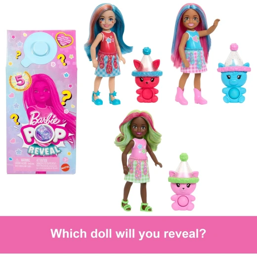 Mattel Barbie Chelsea Pop Reveal Doll Set with Scented Doll, Pop It Pet & Color Change Surprises