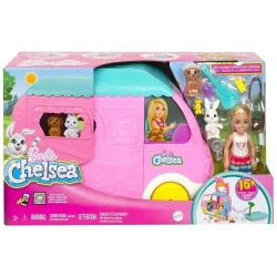 Barbie Chelsea 2 in 1 Camper Playset with Doll & Accessories, Transforming Campsite, Kids Adventure Toy