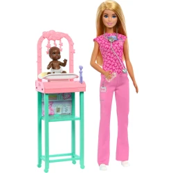 Mattel Barbie Baby Doctor Doll with Blonde Hair & Accessories Set for Imaginative Play 9.5 Inch Doll Includes Baby Doll Furniture & Accessories Great Gift for Kids Ages 3+ Years