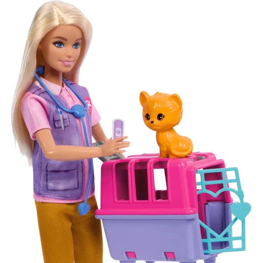 Barbie Animal Rescue Playset with Blonde Doll, Monkey & Tiger Figures, Carrier & Accessories for Kids - Barbie - Image 4