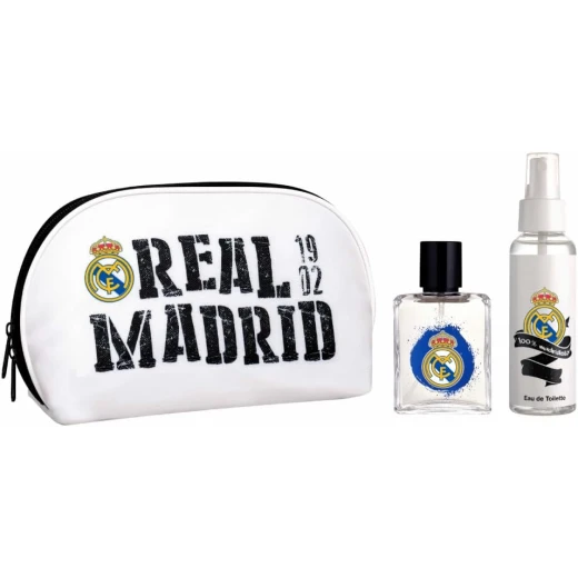 طقم هدايا عطر أطفال ريال مدريد من Air-Val، عطر EDT 50 مل وبخاخ للجسم