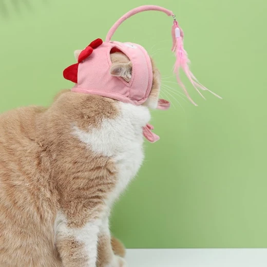 pets Interactive Angler Fish Cat Hat with Feather Toy - Pets - Image 3