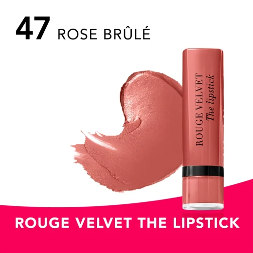 Bourjois Rouge Velvet Lipstick 47 Rose Brule Long Lasting Hydrating Lip Color for Women 2.4g - Bourjois - Image 3